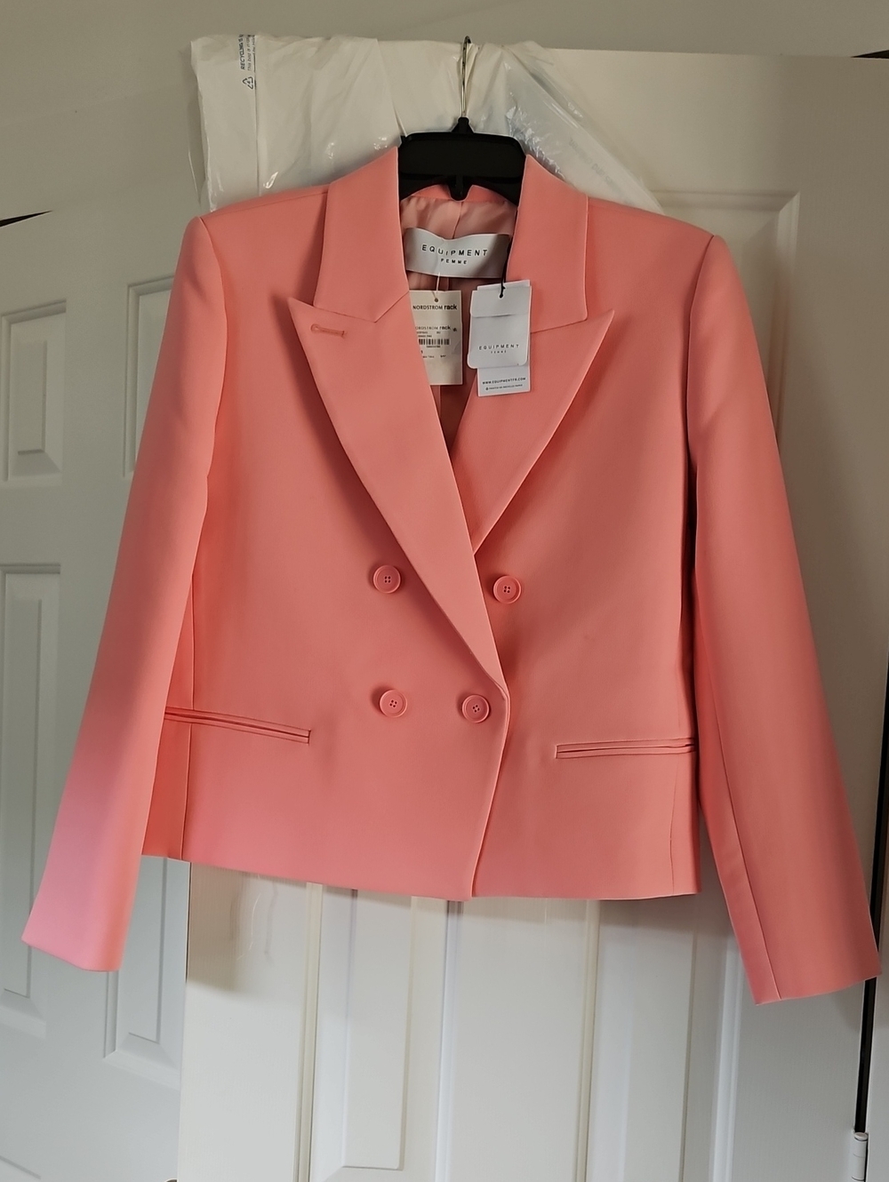 Equipment Pink Double-Breasted Cropped Blazer